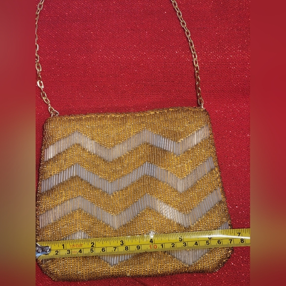 Vintage Gold/Silver Metallic Beaded Gatsby Style Vintage Evening Purse - Picture 10 of 11